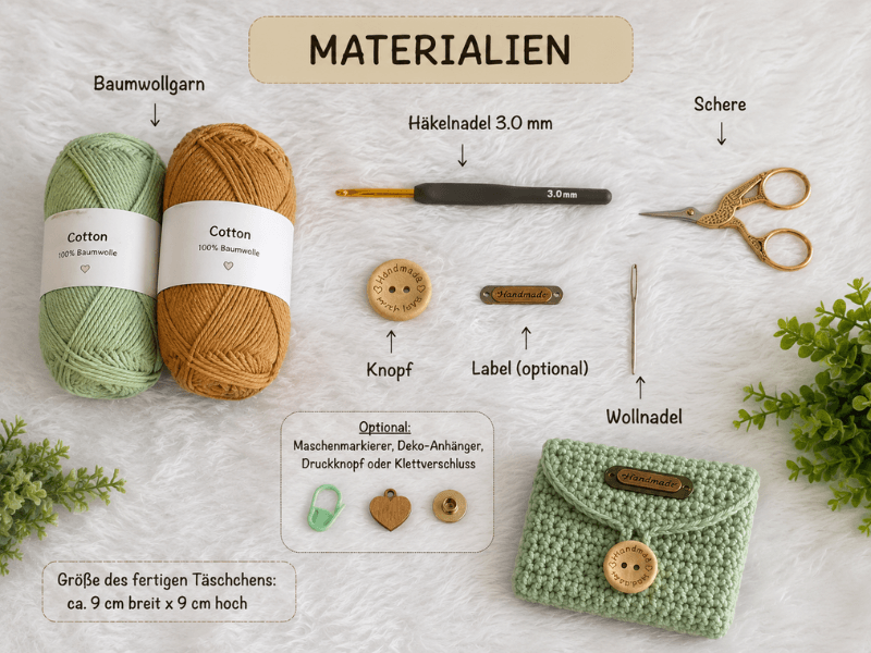 Gehäkeltes Mini-Täschchen Schritt für Schritt mit Boden, Seiten, Klappe und Knopfverschluss