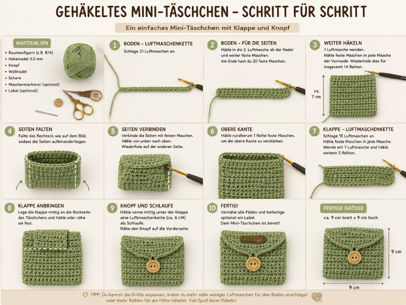 Gehäkelte Mini-Täschchen selber machen – praktische kleine Häkelideen mit Schritt-für-Schritt-Anleitung