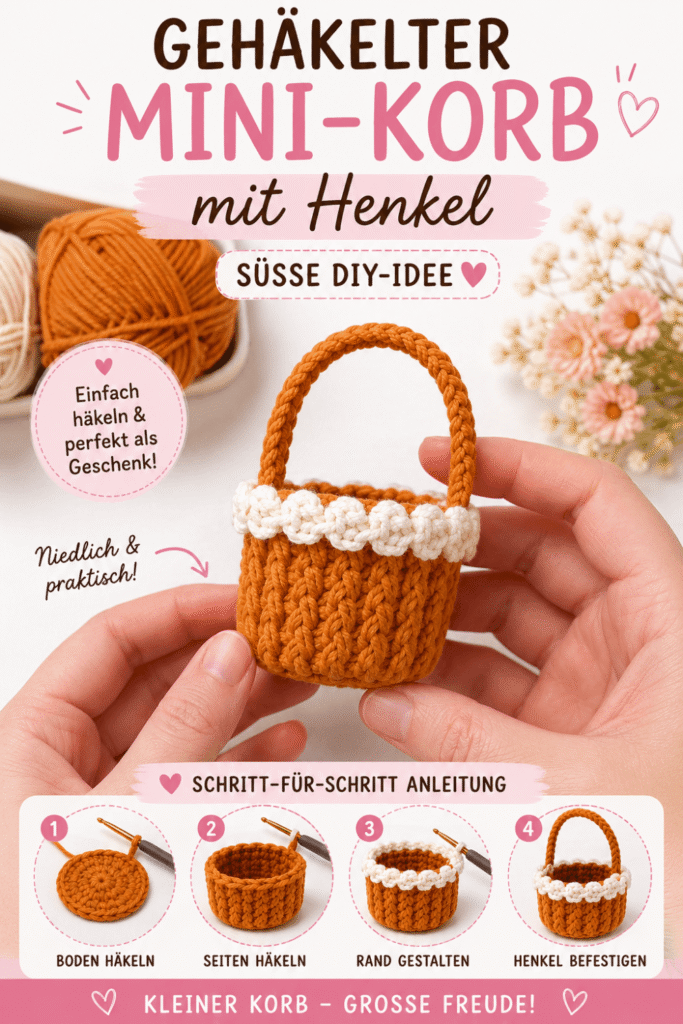 Gehäkelter Mini-Korb mit Henkel – süße DIY-Idee