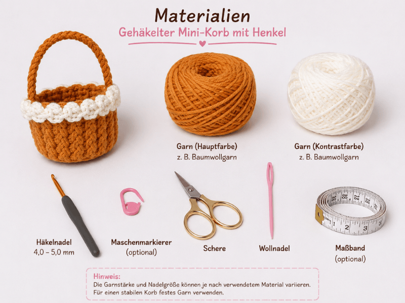 Material für einen gehäkelten Mini-Korb mit Henkel