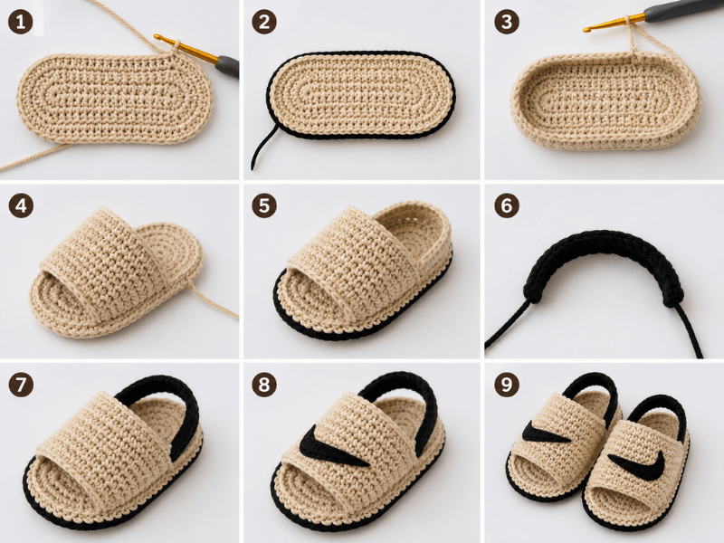 Babysandalen häkeln Schritt für Schritt mit Sohle, Oberteil und Riemen