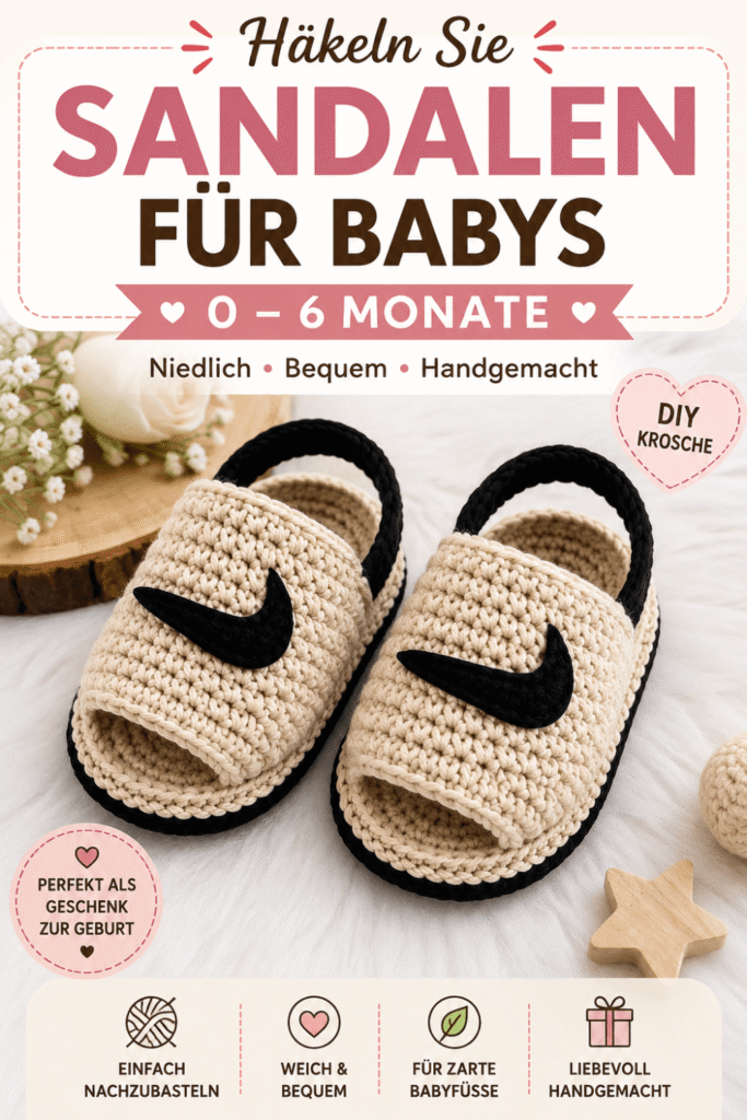 Häkelanleitung für Babysandalen für 0 bis 6 Monate