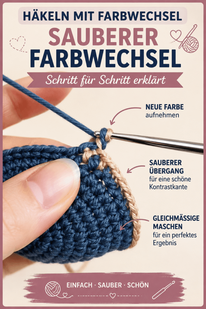 Häkeln mit Farbwechsel sauberer Farbwechsel für eine Kontrastkante