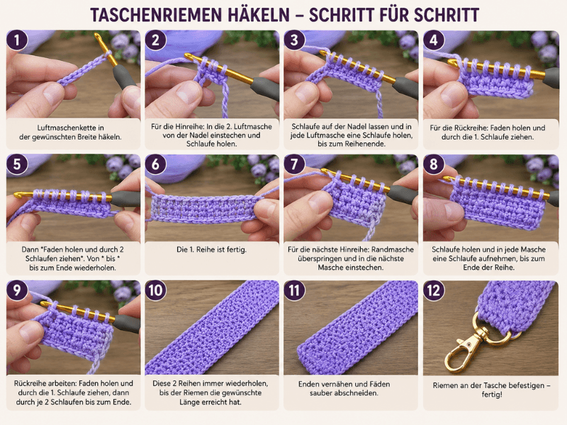 Taschenriemen mit tunesischem Stich Schritt für Schritt häkeln