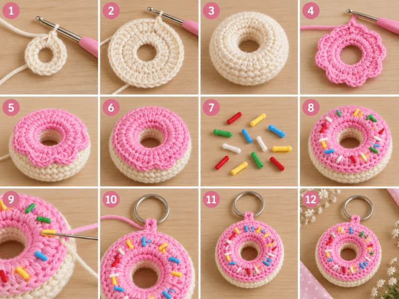 Donut-Schlüsselanhänger häkeln Schritt für Schritt