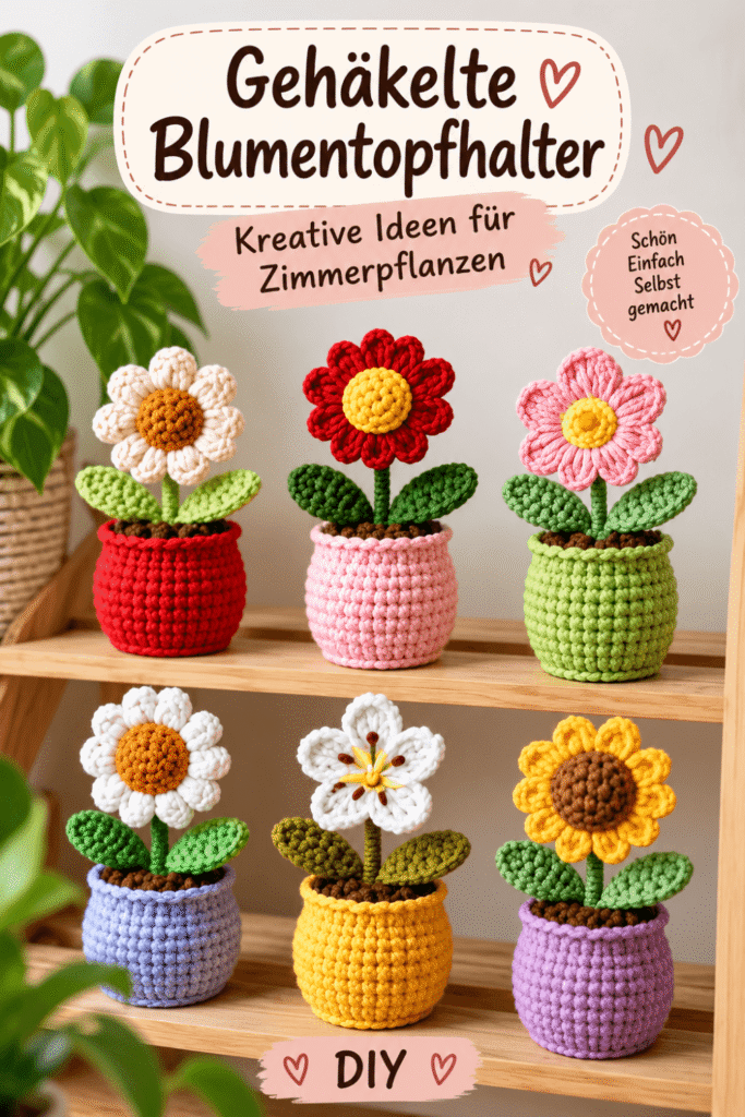 Gehäkelte Blumentopfhalter für Zimmerpflanzen als kreative DIY-Idee