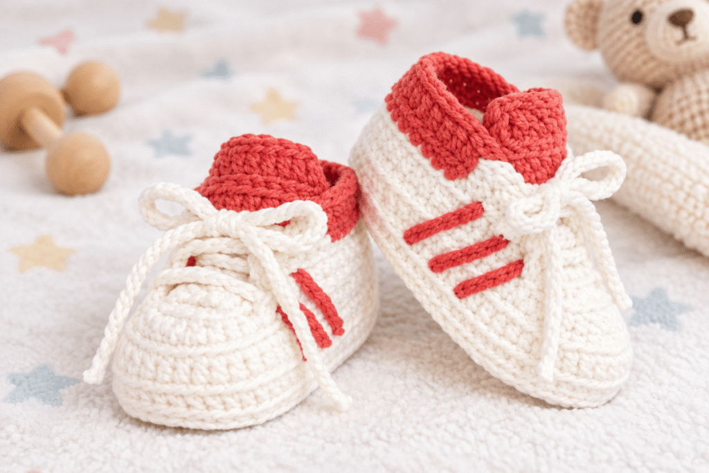 Kostenlose Häkelanleitung für süße Baby-Sneaker-Schuhe