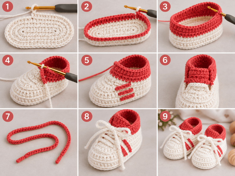 Baby-Sneaker-Schuhe häkeln Schritt für Schritt